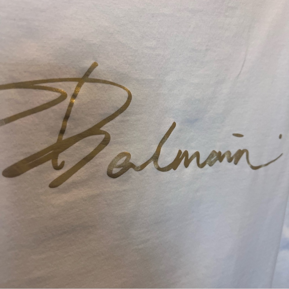 PIERRE BALMAIN Sleeveless Logo Top Cotton Gold Button Shoulder White Tee - Picture 8 of 9